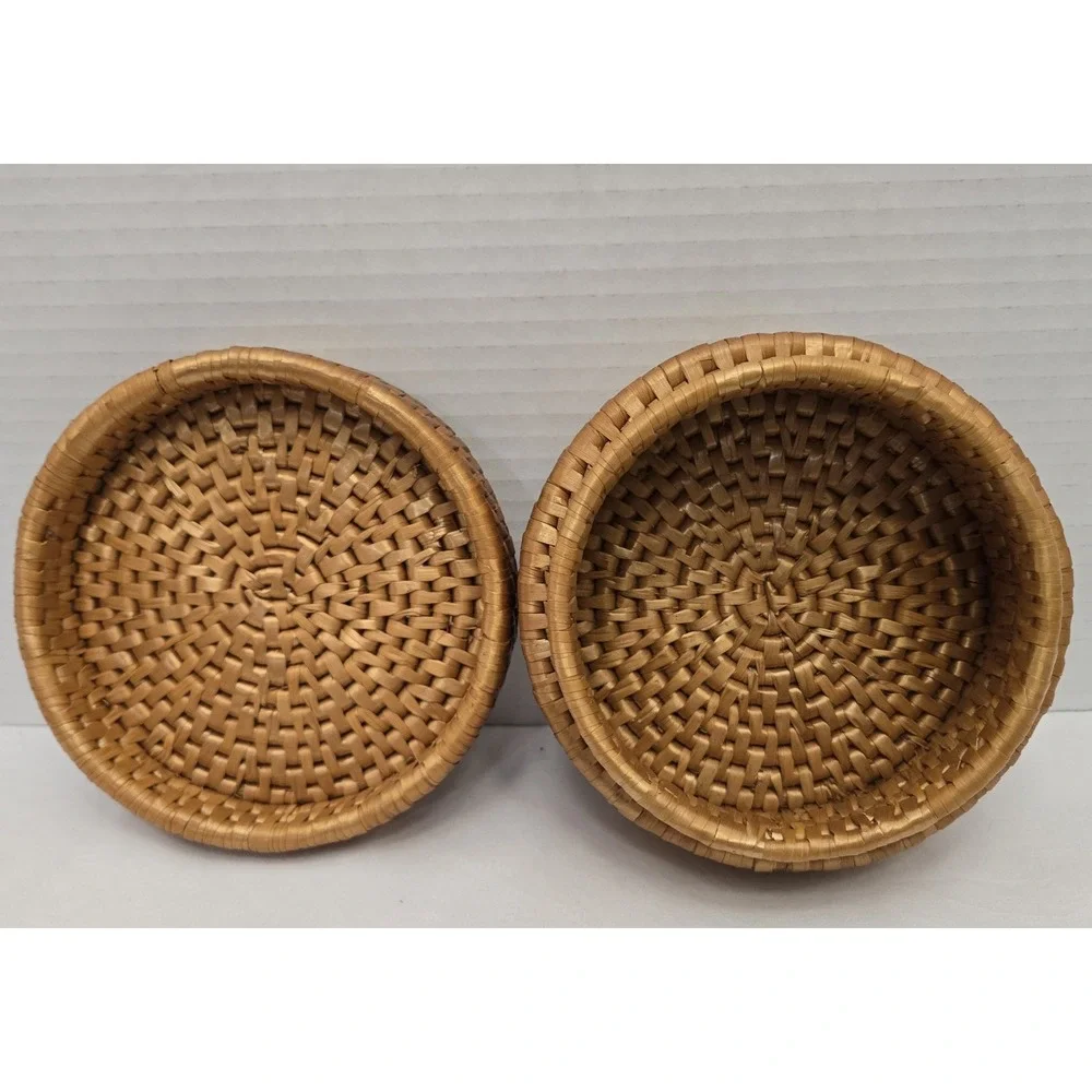 Vintage Round Woven Rattan Lidded Basket - 5